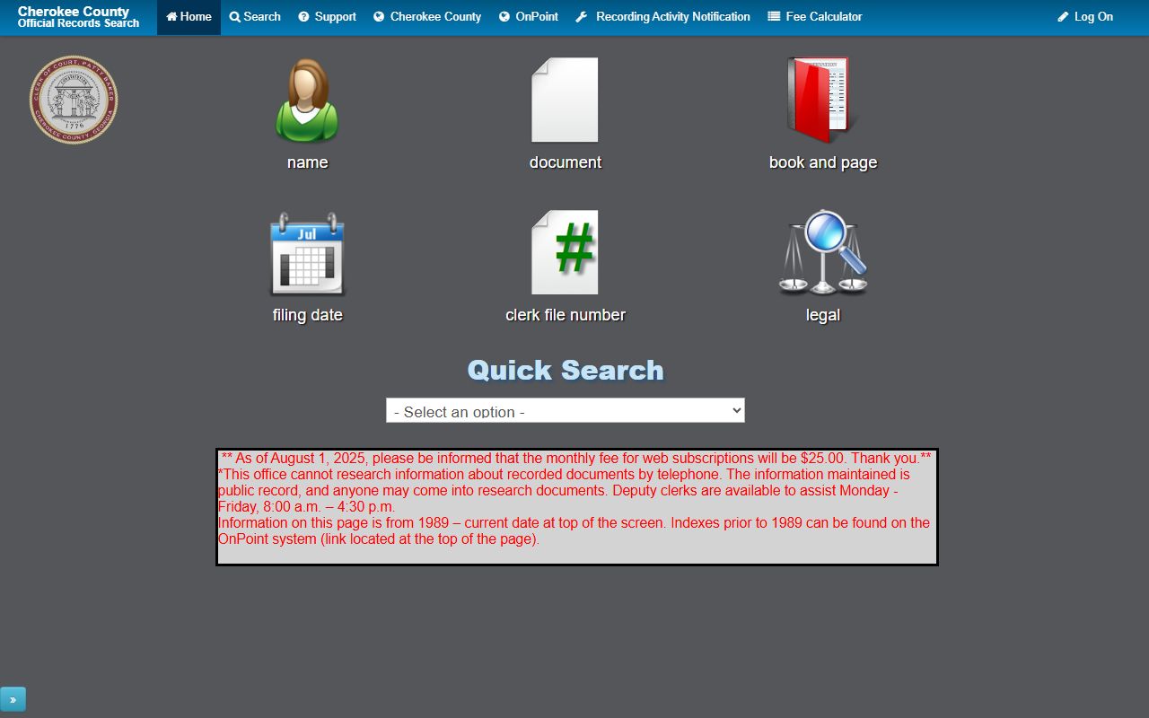 Cherokee County Clerk of Courts Landmark deed records portal