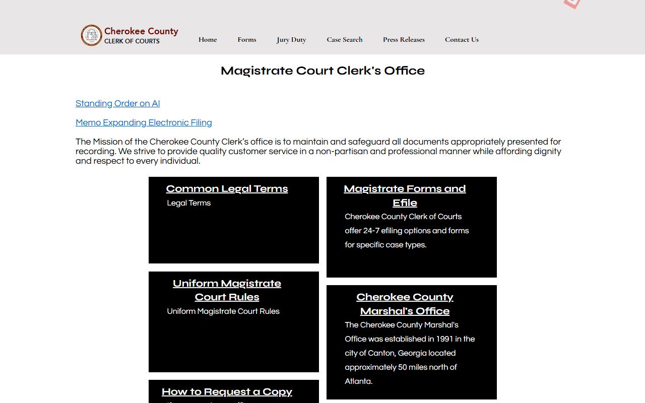 Cherokee County Clerk of Courts Magistrate Court clerk records