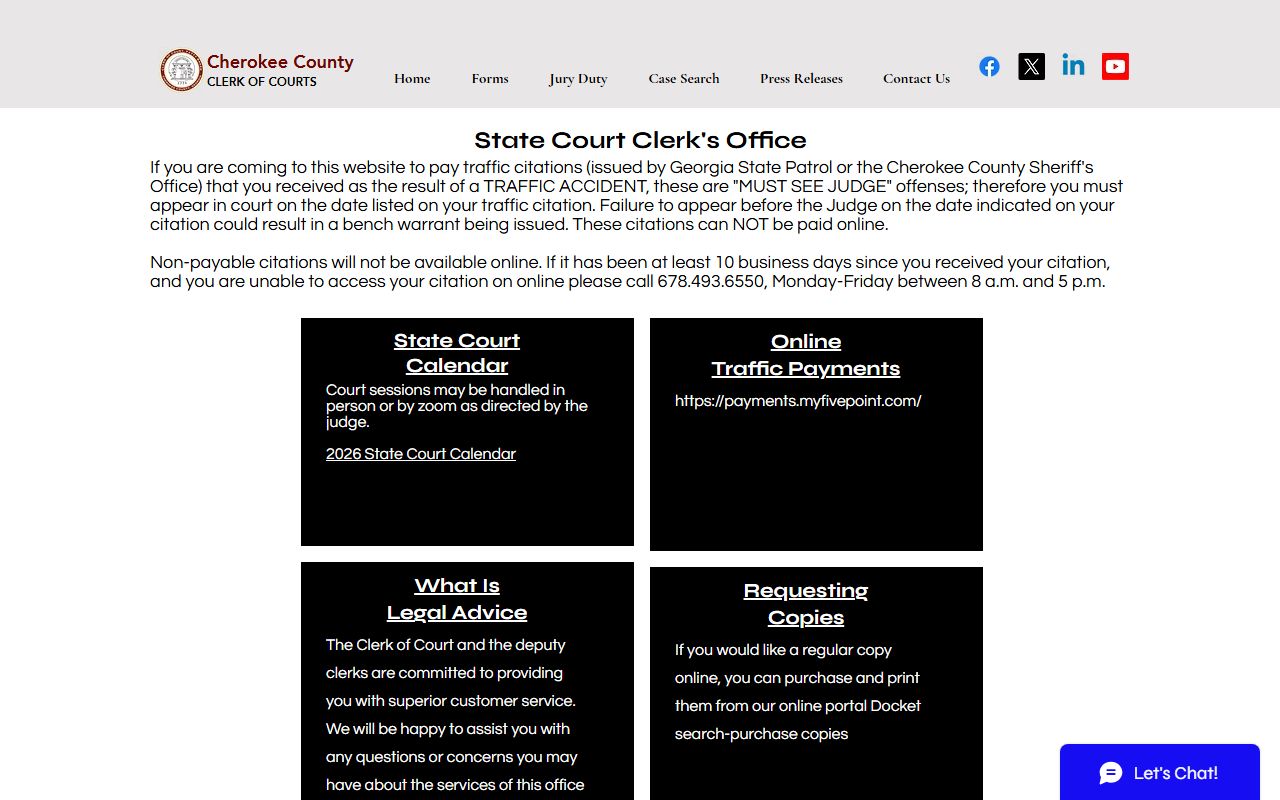 Cherokee County Clerk of Courts State Court records