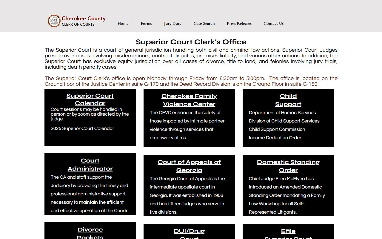 Cherokee County Clerk of Courts Superior Court clerk records
