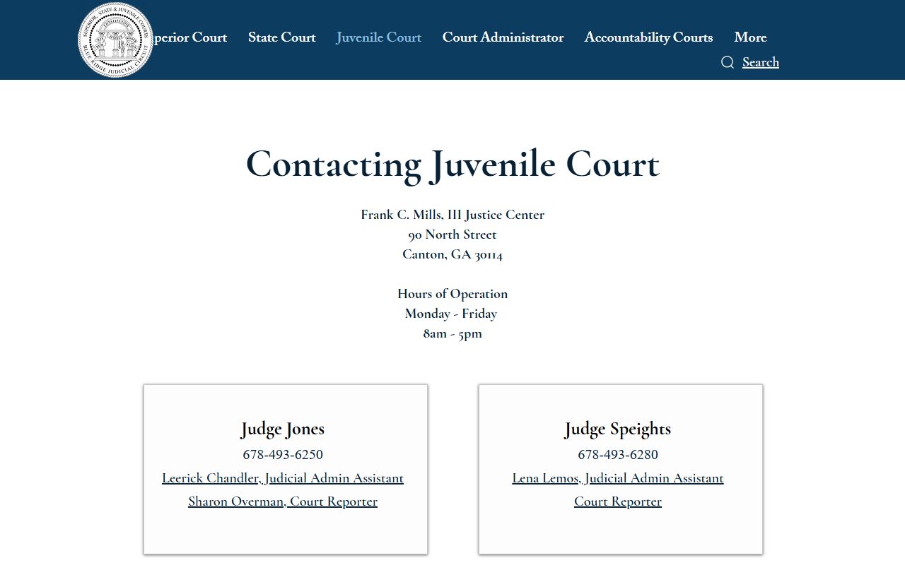 Cherokee County court dockets Juvenile Court contacts