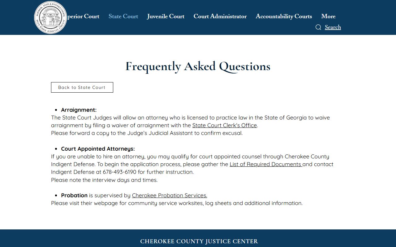 Cherokee County court dockets State Court FAQ
