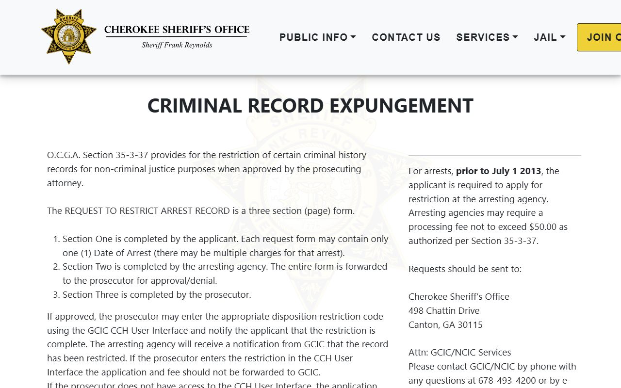 Cherokee County criminal court records criminal record restriction process