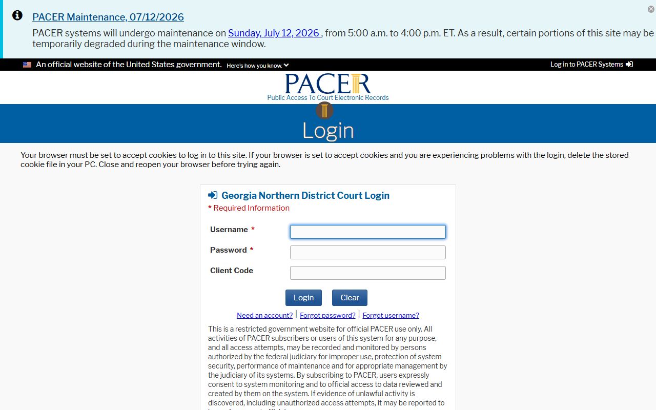 Cherokee County Superior Court federal CM ECF login