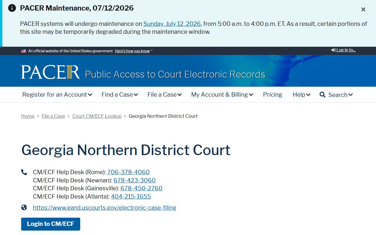 Cherokee County Superior Court PACER Northern District lookup