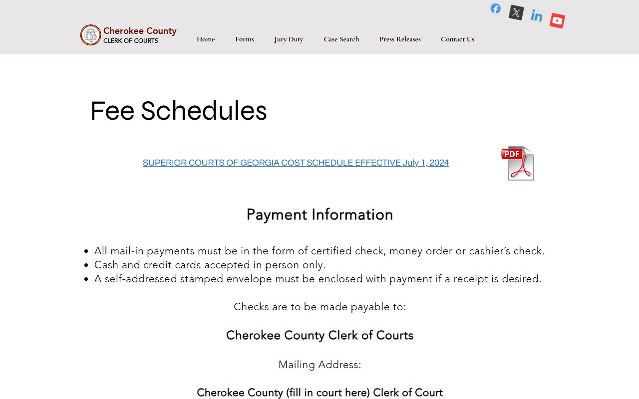 Cherokee County court records fee schedules