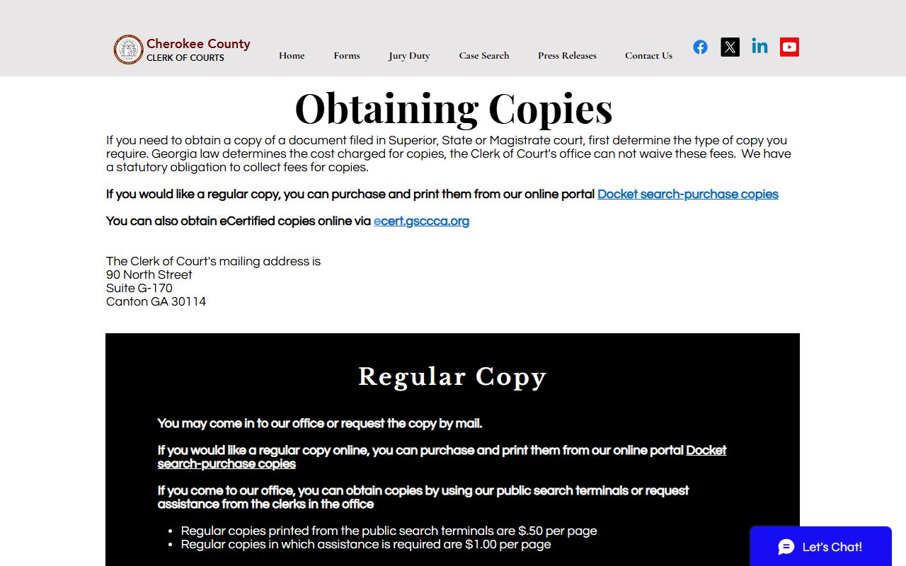 Cherokee County court records copy request instructions