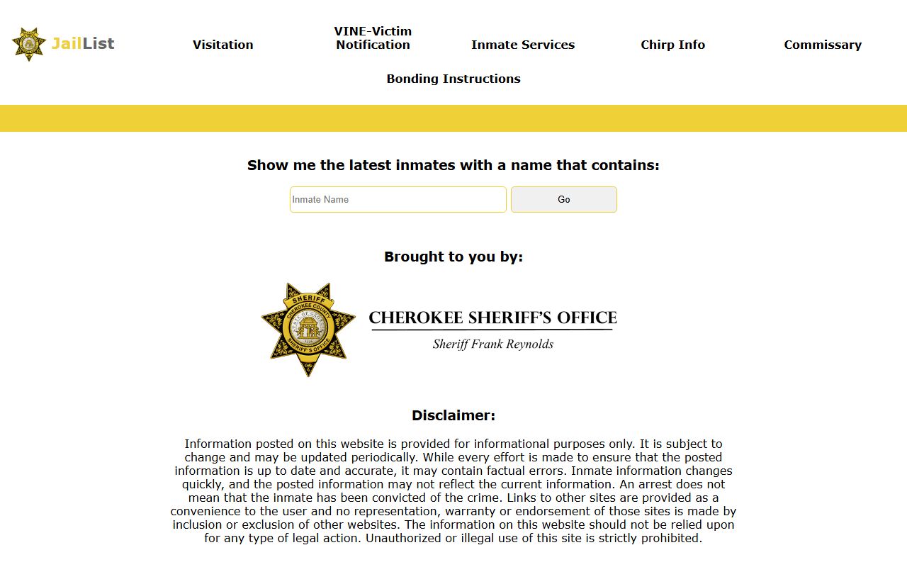 Cherokee County inmate records jail list search