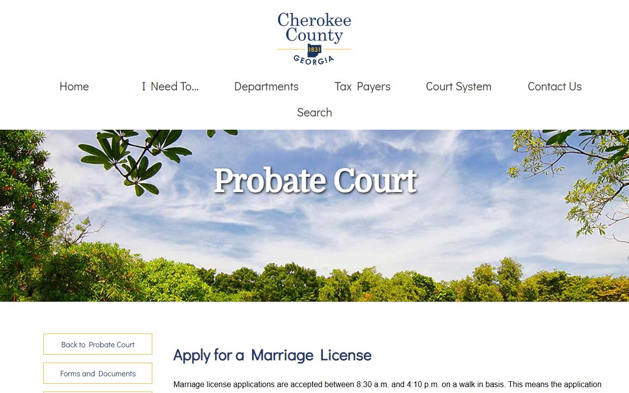 Cherokee County probate records marriage license page