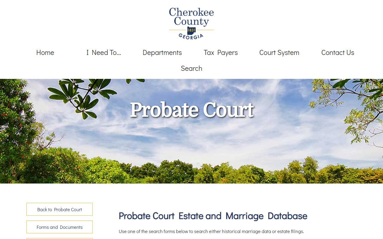Cherokee County probate records estate search fields