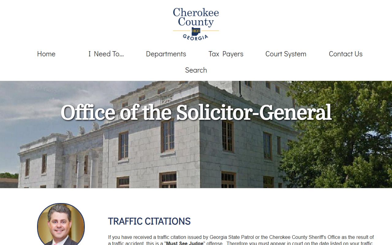 Cherokee County traffic court records Solicitor-General traffic citations page
