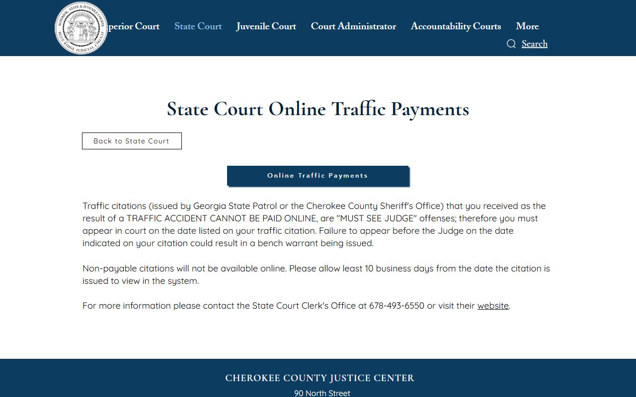 Cherokee County traffic court records State Court pay fine page